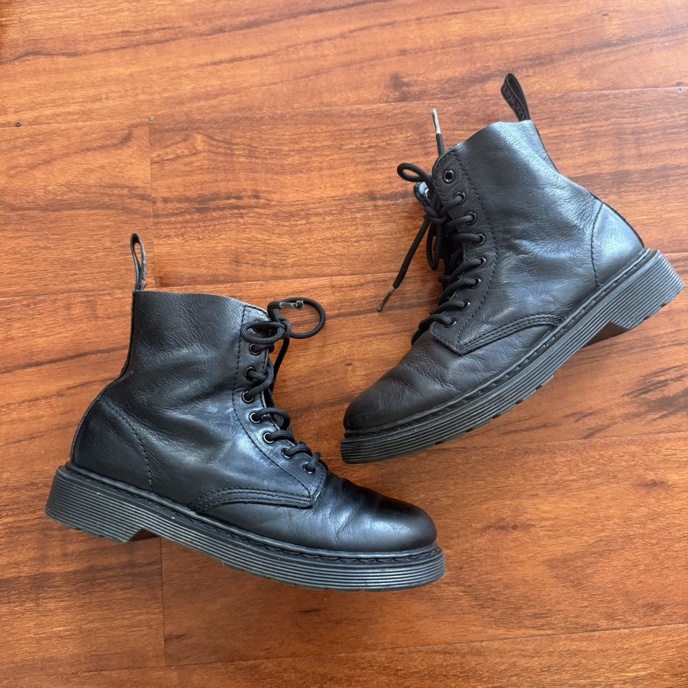 Dr. Martens 1460 Leather Lace Up Boots Kids Size 3 Womens Size 5 Black Side Zip - Picture 1 of 11